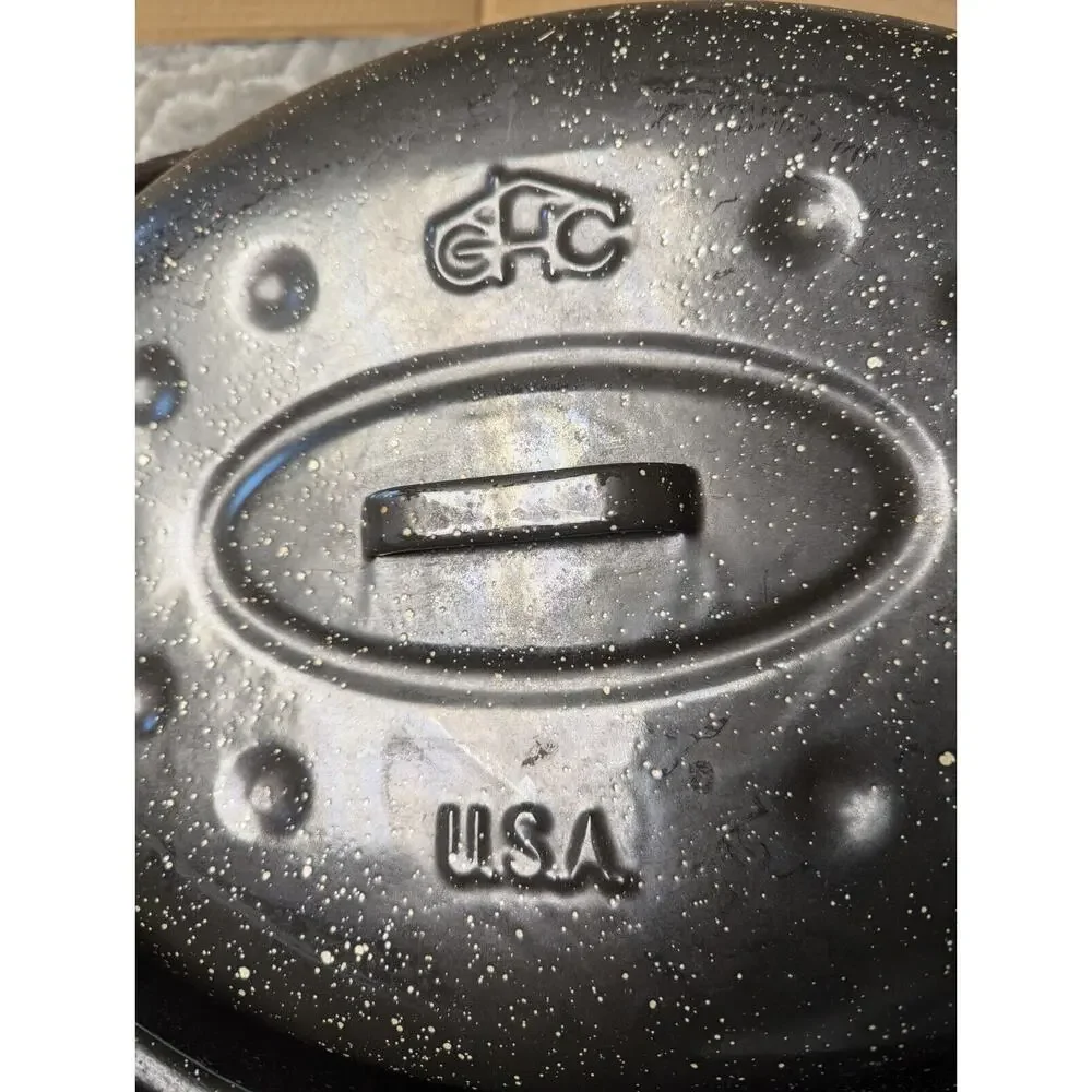 GHC Enamelware Turkey Roaster Lid 16x12x4 BLACK WHITE SPECK USA